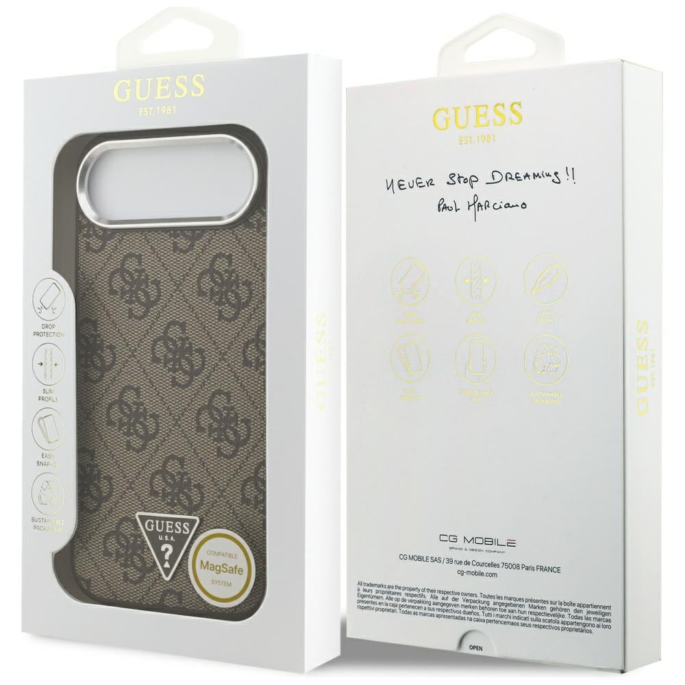 Etui MagSafe dla Apple iPhone 17 Air, Guess, 4G Triangle Logo, Brązowo-Srebrne.