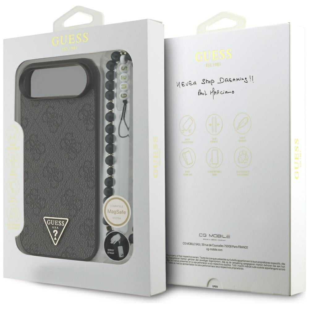 Etui MagSafe dla Apple iPhone 17 Air, Guess, 4G Triangle Logo with Cord Strap, Czarne