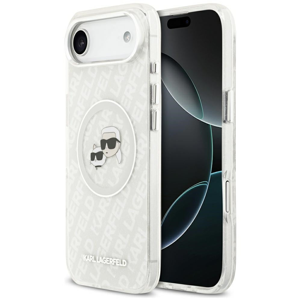 Etui MagSafe dla Apple iPhone 17 Air, Karl Lagerfeld, IML Glitter Karl & Choupette`s Heads, Szare