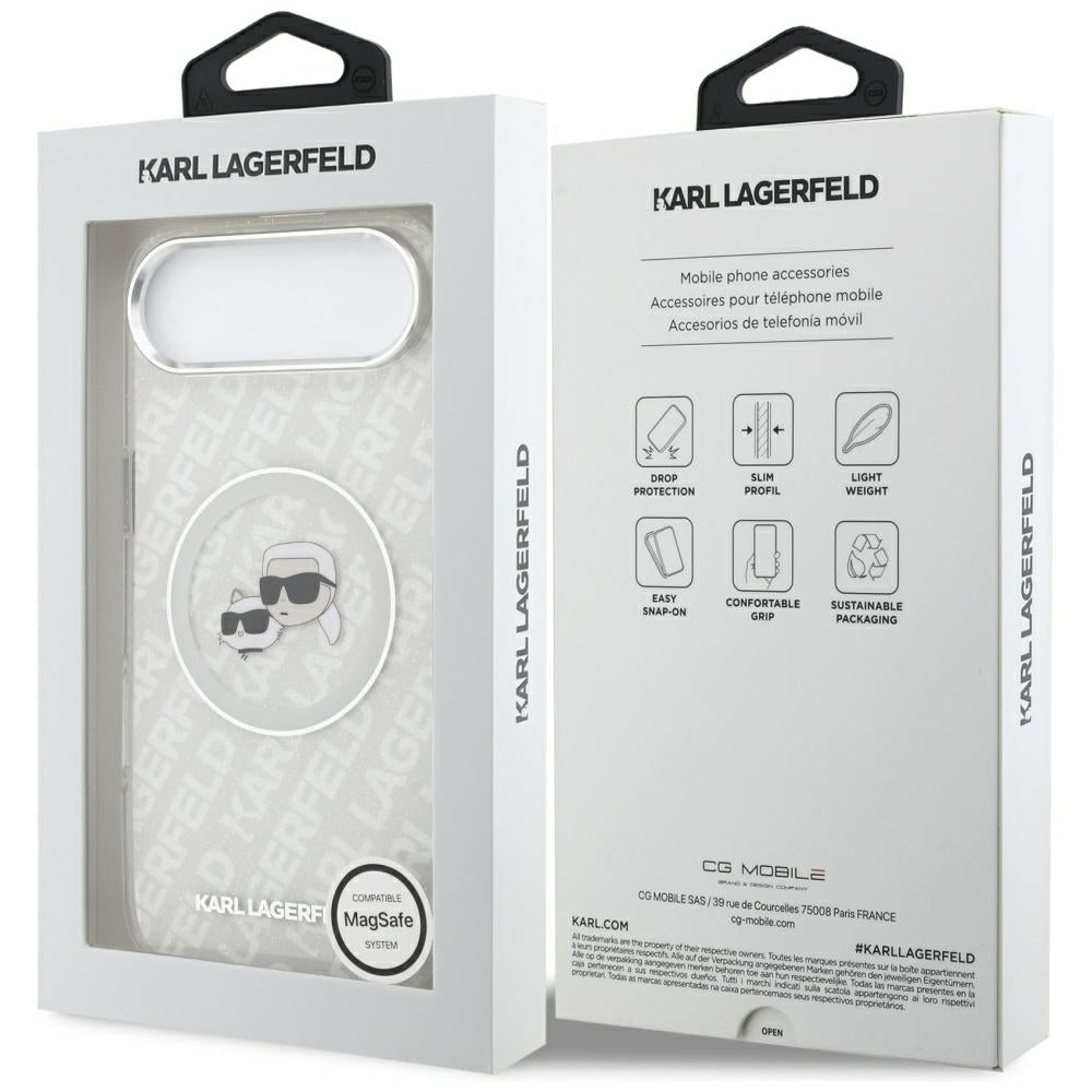 Etui MagSafe dla Apple iPhone 17 Air, Karl Lagerfeld, IML Glitter Karl & Choupette`s Heads, Szare