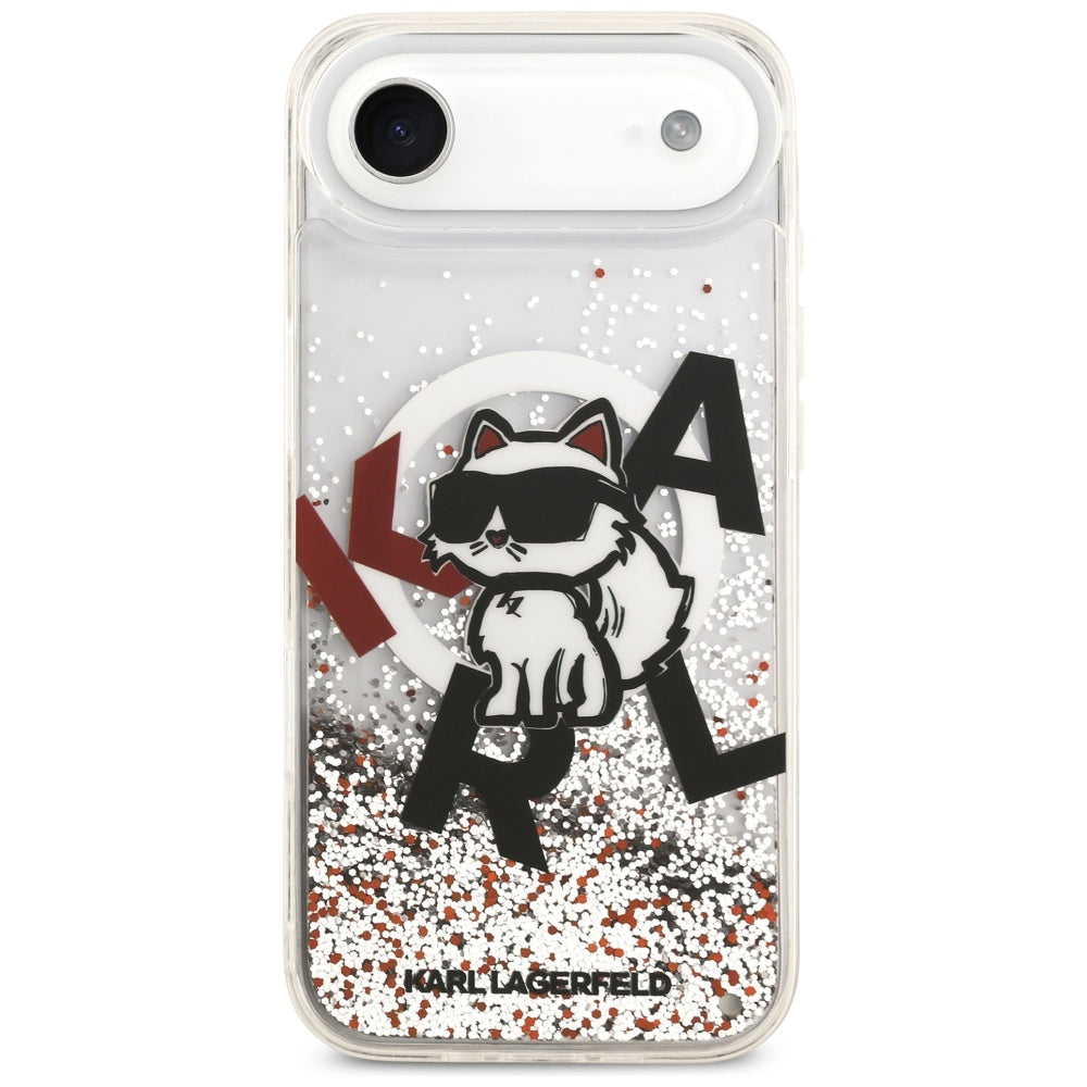 Etui MagSafe dla Apple iPhone 17 Air, Karl Lagerfeld, Liquid Glitter Choupette Logo, Przezroczyste