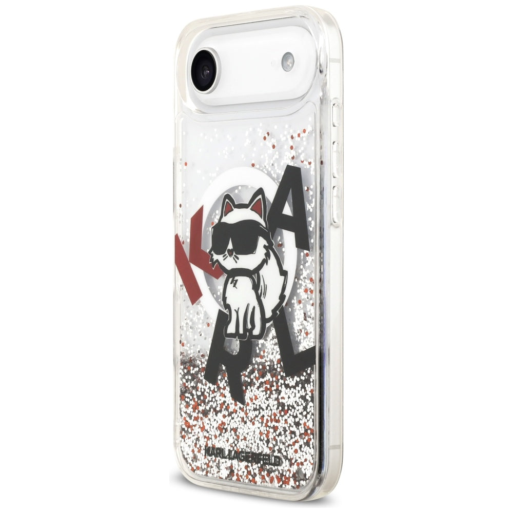 Etui MagSafe dla Apple iPhone 17 Air, Karl Lagerfeld, Liquid Glitter Choupette Logo, Przezroczyste