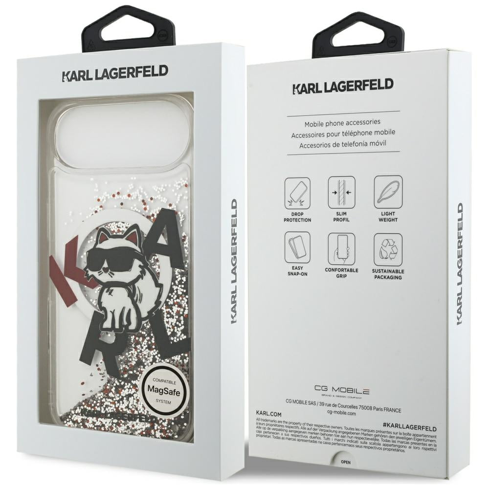 Etui MagSafe dla Apple iPhone 17 Air, Karl Lagerfeld, Liquid Glitter Choupette Logo, Przezroczyste