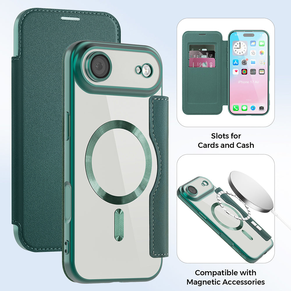 Etui MagSafe dla Apple iPhone 17 Air, Techsuit, SmartMag Book, Zielony