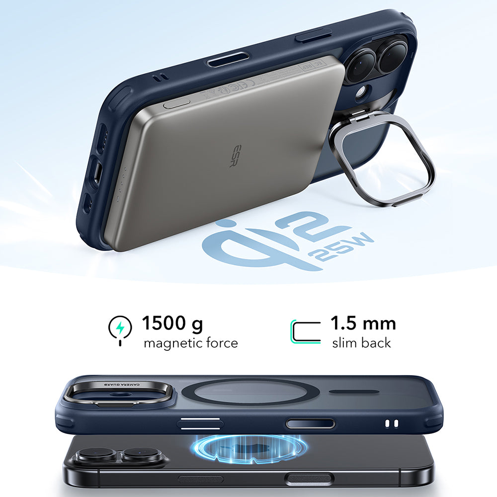 Etui MagSafe dla Apple iPhone 17, ESR, Classic Hybrid Kickstand, Satynowy Niebieski