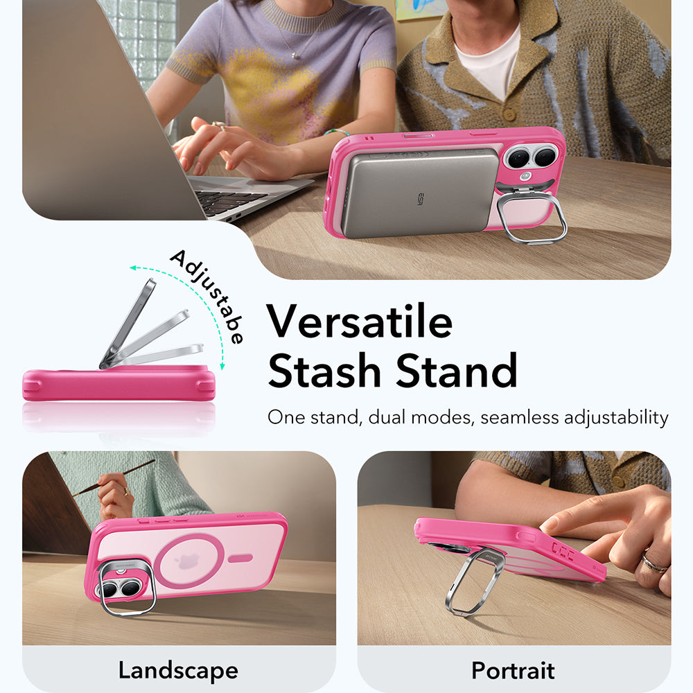 Etui MagSafe dla Apple iPhone 17, ESR, Classic Hybrid Kickstand, Satynowy Róż
