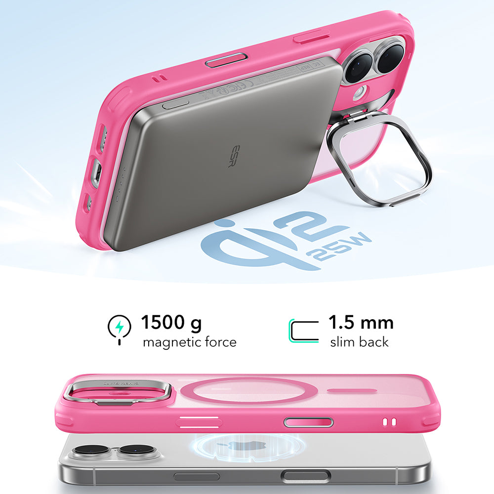 Etui MagSafe dla Apple iPhone 17, ESR, Classic Hybrid Kickstand, Satynowy Róż