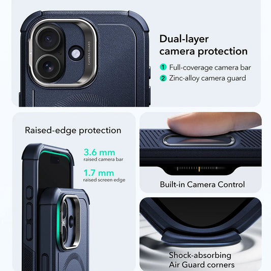 Etui MagSafe dla Apple iPhone 17, ESR, Cyber Armor Kickstand, Niebieskie