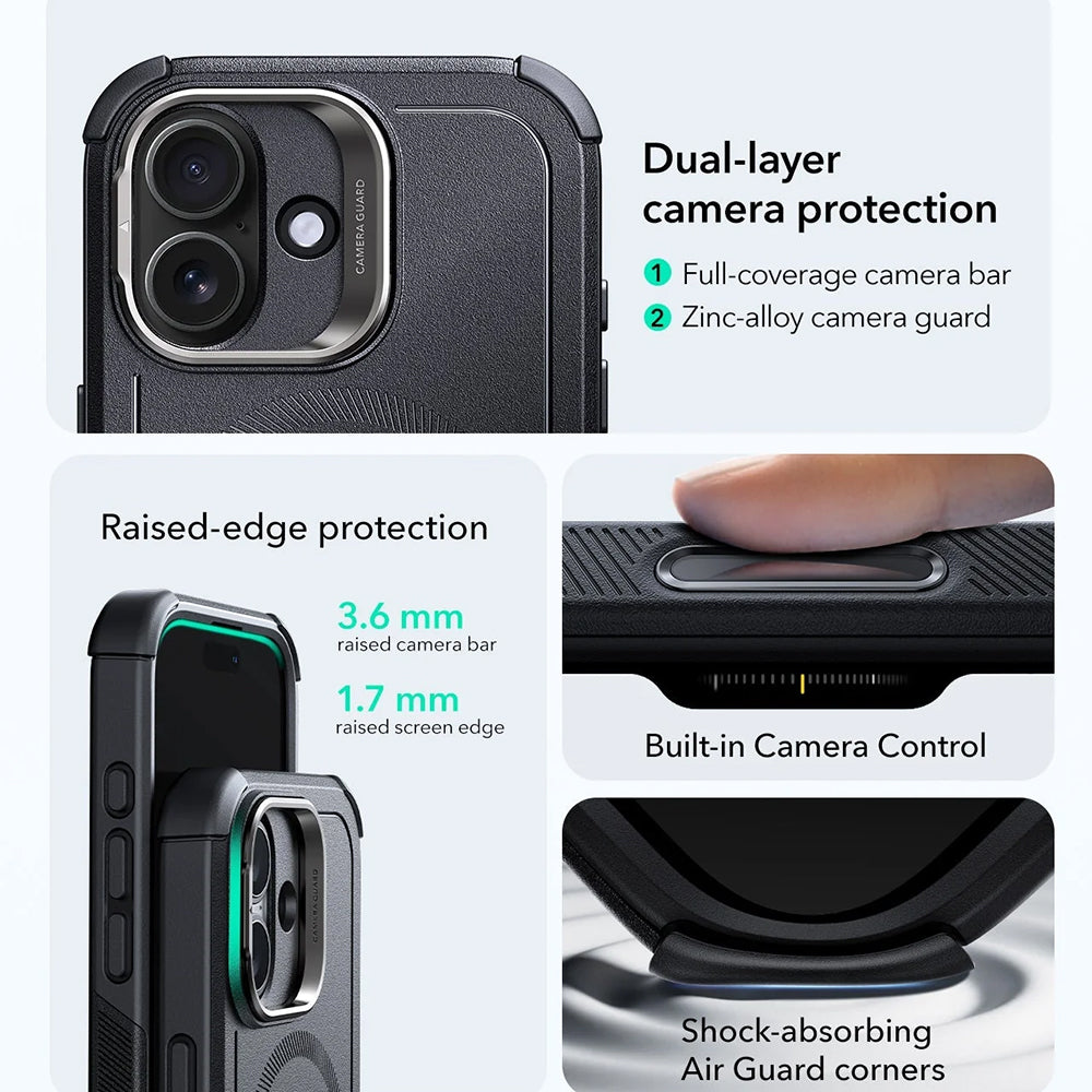 Etui MagSafe dla Apple iPhone 17, ESR, Cyber Armor Kickstand, Czarne