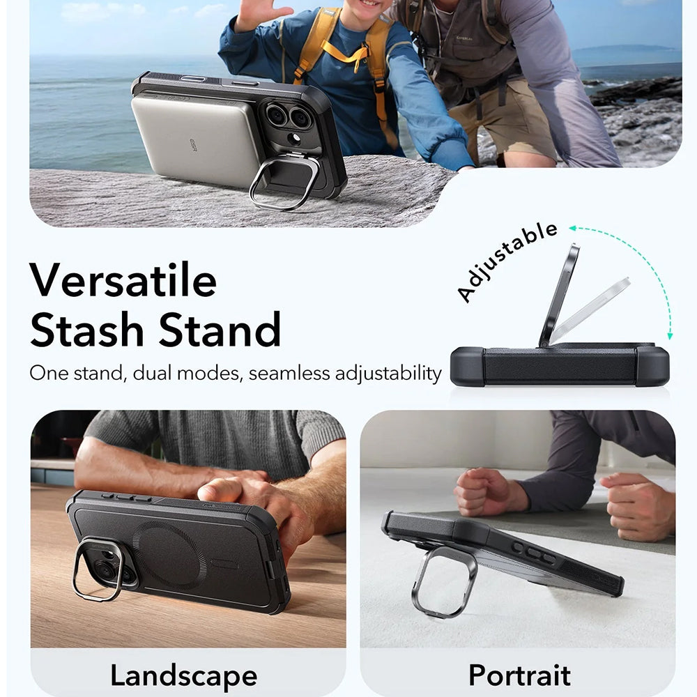 Etui MagSafe dla Apple iPhone 17, ESR, Cyber Armor Kickstand, Czarne