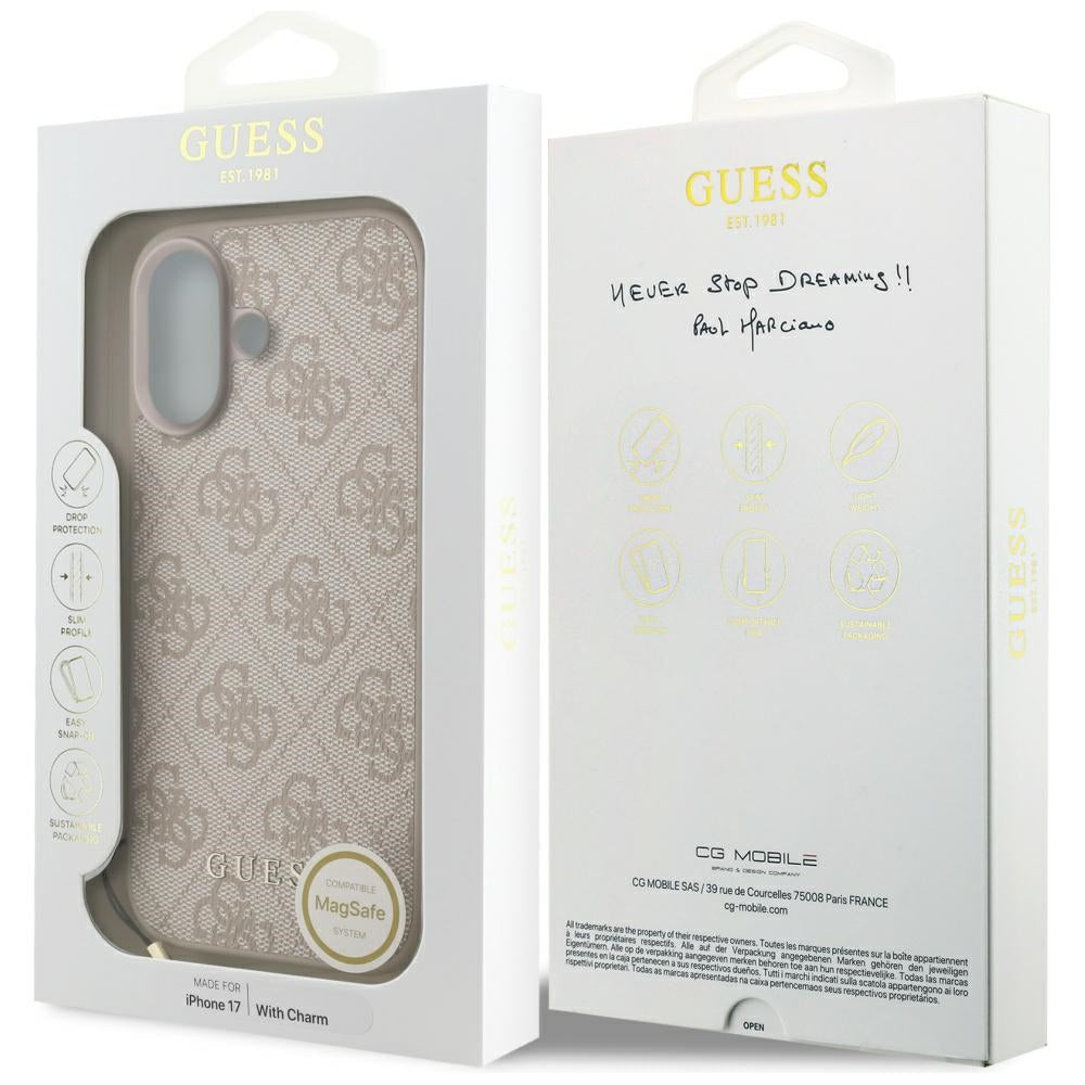 Etui MagSafe dla Apple iPhone 17, Guess, 4G Charm Cradle, Różowy