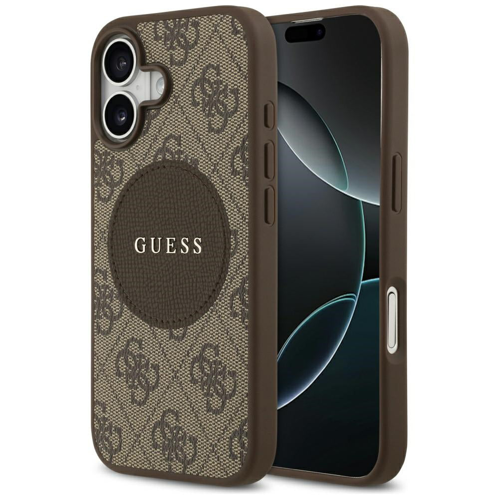 Etui MagSafe dla Apple iPhone 17, Guess, 4G Circle Classic Logo, Brązowy