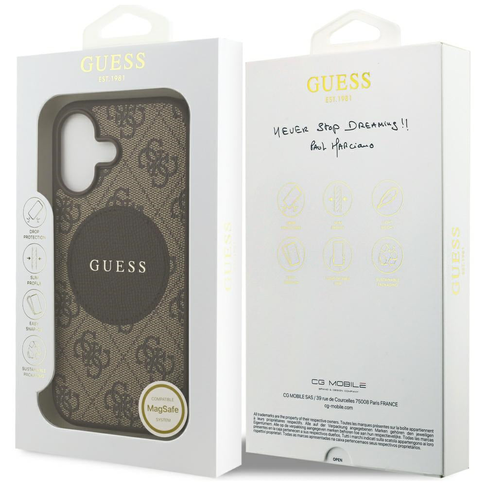 Etui MagSafe dla Apple iPhone 17, Guess, 4G Circle Classic Logo, Brązowy