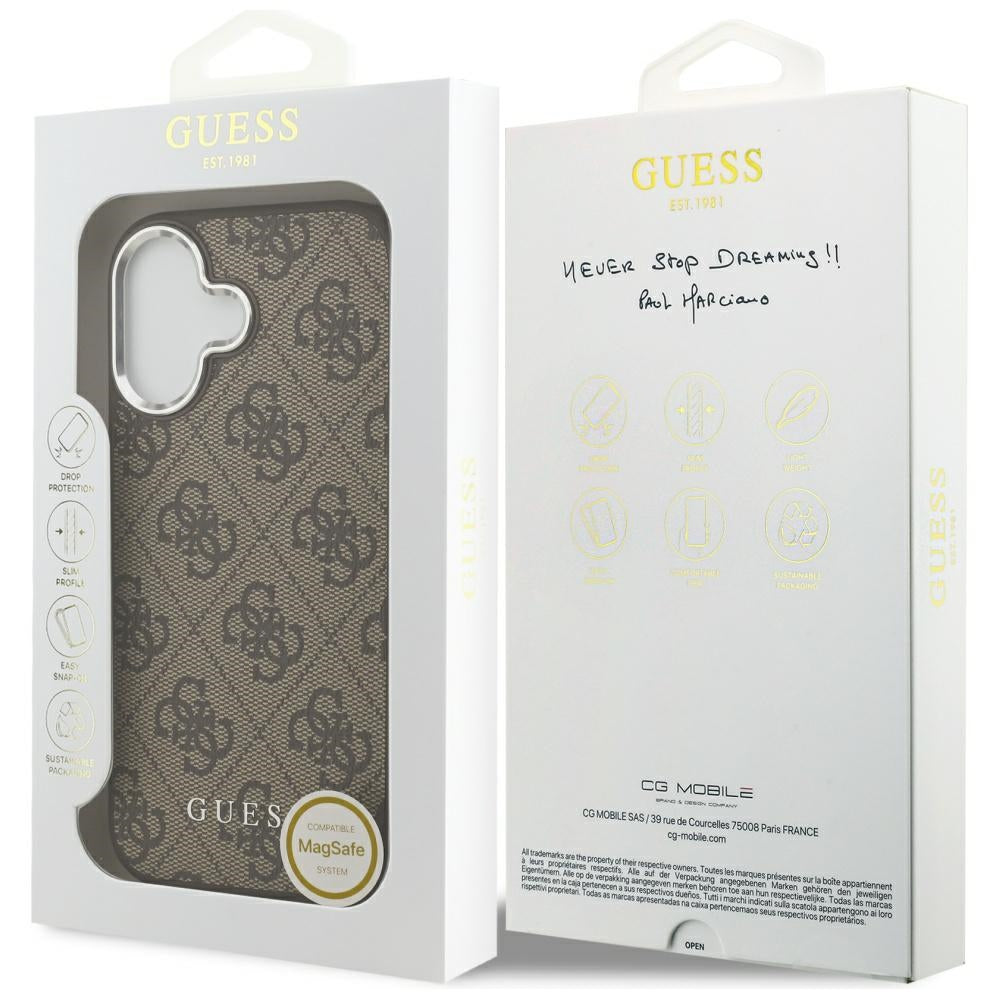 Etui MagSafe dla Apple iPhone 17, Guess, 4G Classic Logo, Brązowy