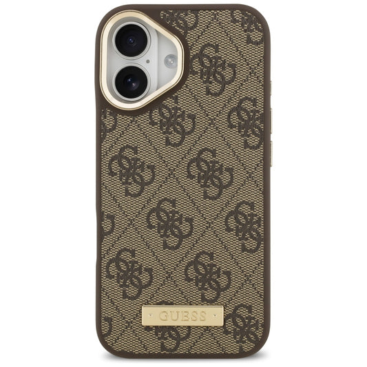 Etui MagSafe dla Apple iPhone 17, Guess, 4G Logo Plate, Brązowy
