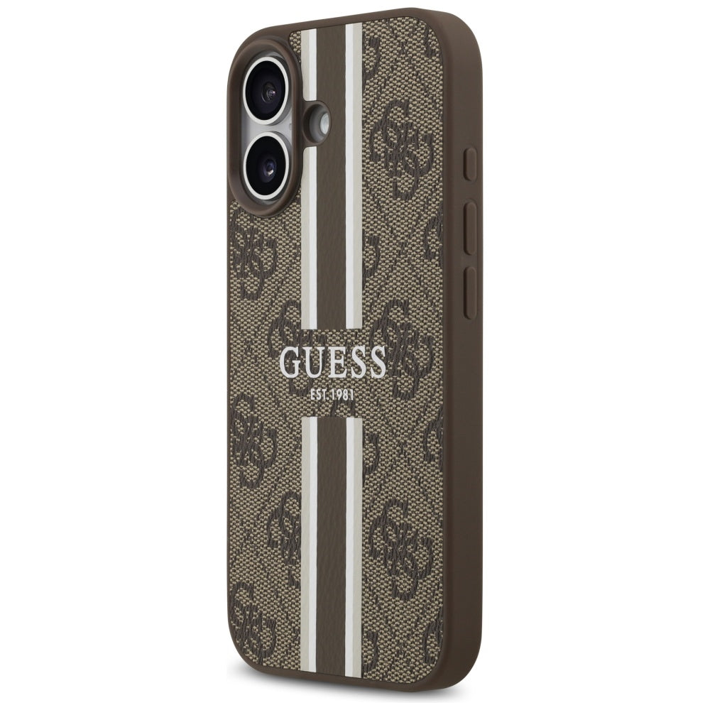 Etui MagSafe dla Apple iPhone 17, Guess, 4G Printed Stripes, Brązowy