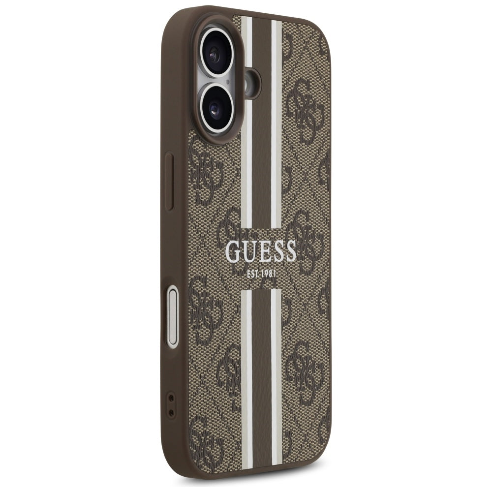 Etui MagSafe dla Apple iPhone 17, Guess, 4G Printed Stripes, Brązowy