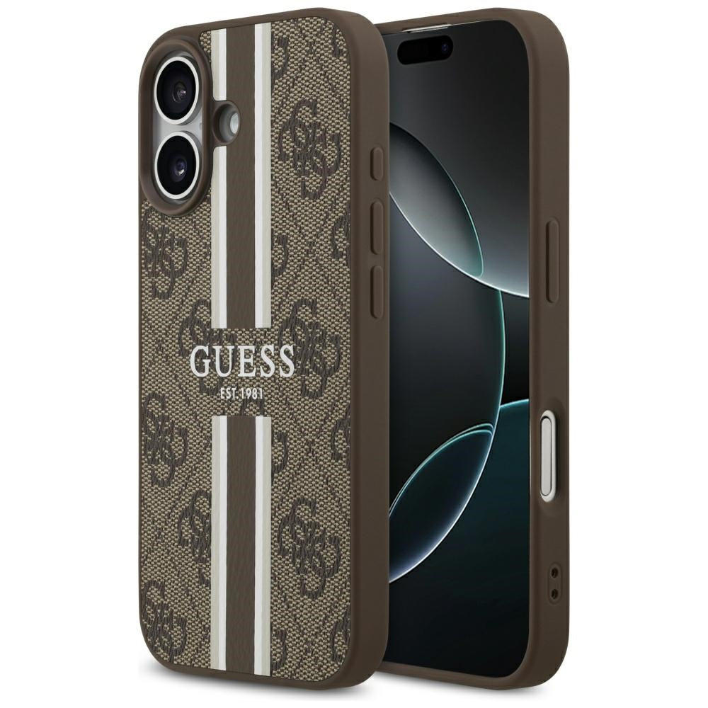 Etui MagSafe dla Apple iPhone 17, Guess, 4G Printed Stripes, Brązowy