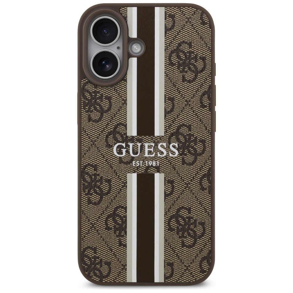 Etui MagSafe dla Apple iPhone 17, Guess, 4G Printed Stripes, Brązowy