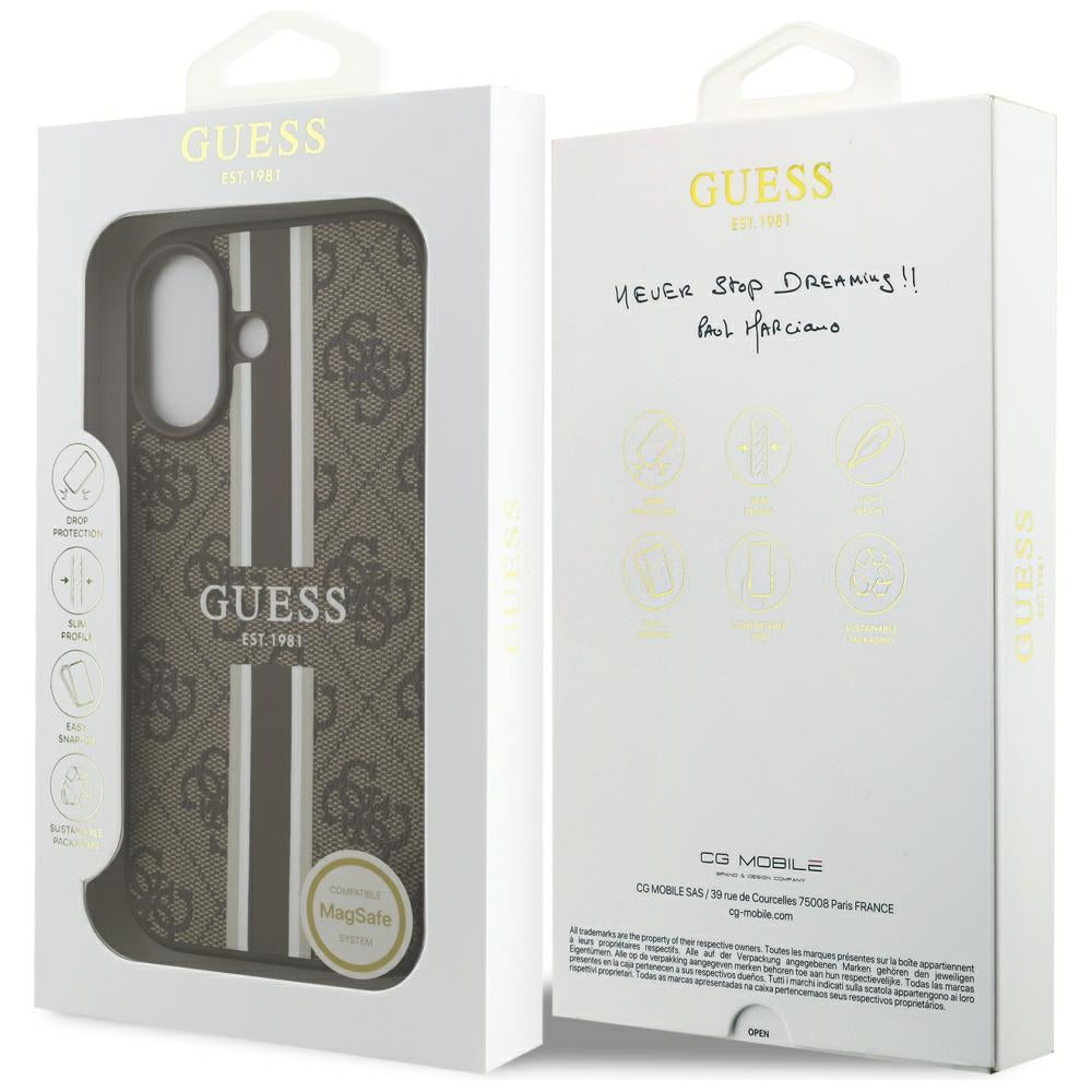 Etui MagSafe dla Apple iPhone 17, Guess, 4G Printed Stripes, Brązowy