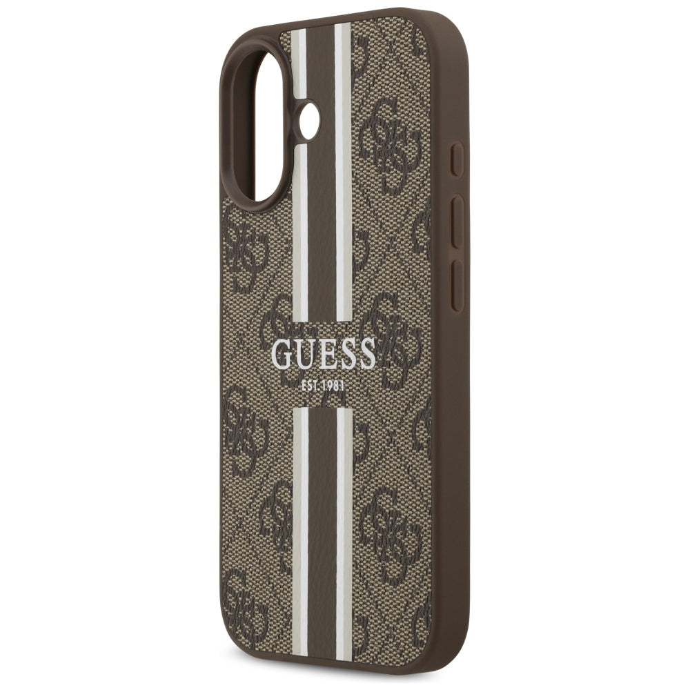 Etui MagSafe dla Apple iPhone 17, Guess, 4G Printed Stripes, Brązowy