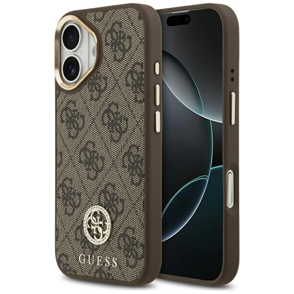 Etui MagSafe dla Apple iPhone 17, Guess, 4G Strass Logo, Brązowy