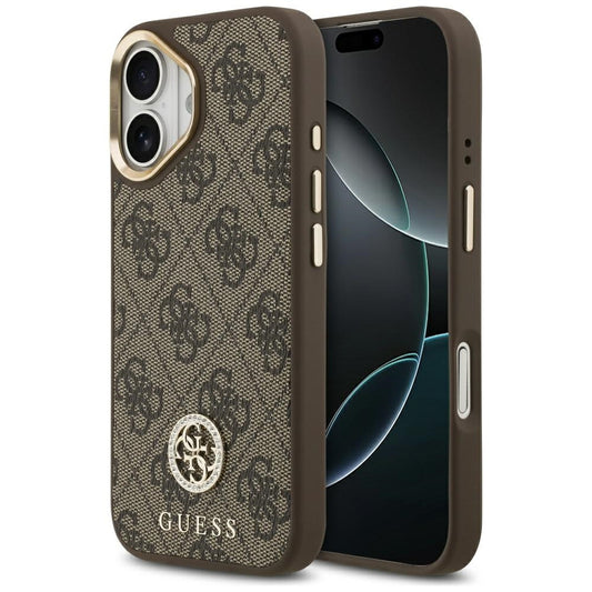 Etui MagSafe dla Apple iPhone 17, Guess, 4G Strass Logo, Brązowy