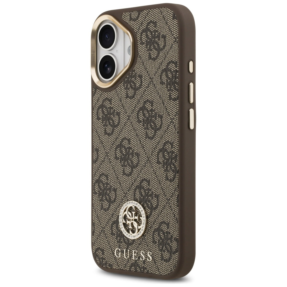 Etui MagSafe dla Apple iPhone 17, Guess, 4G Strass Logo, Brązowy