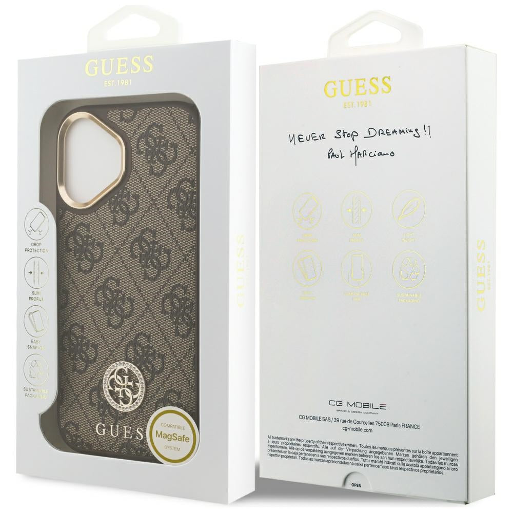 Etui MagSafe dla Apple iPhone 17, Guess, 4G Strass Logo, Brązowy