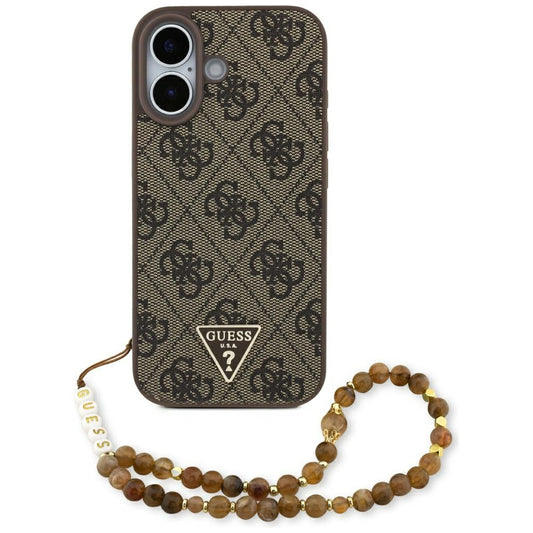 Etui MagSafe dla Apple iPhone 17, Guess, 4G Triangle Logo Cord Strap, Brązowy