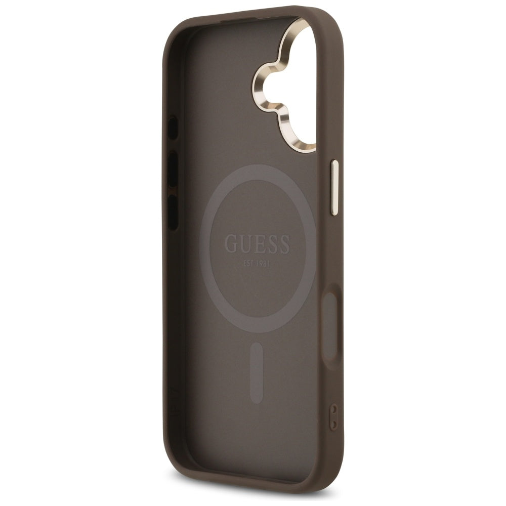 Etui MagSafe dla Apple iPhone 17, Guess, 4G Triangle Logo, Złoty Brąz