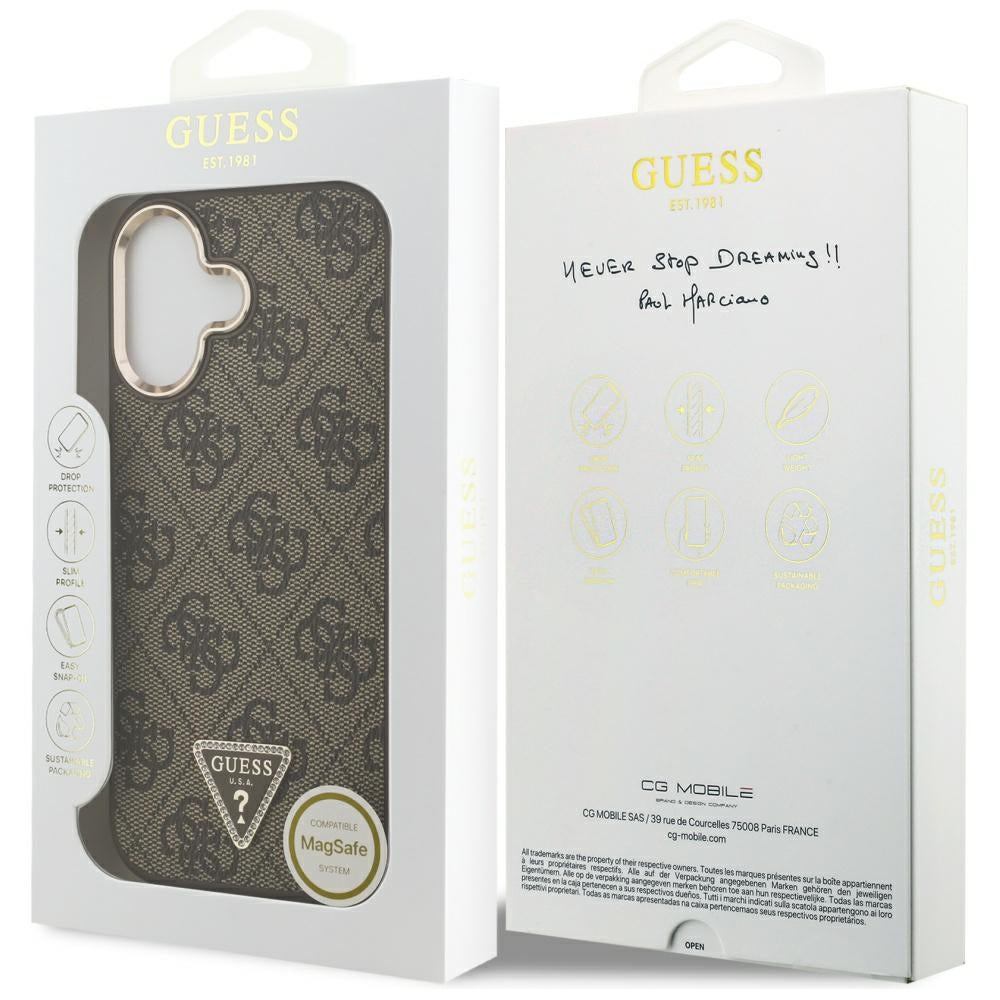 Etui MagSafe dla Apple iPhone 17, Guess, 4G Triangle Logo, Złoty Brąz