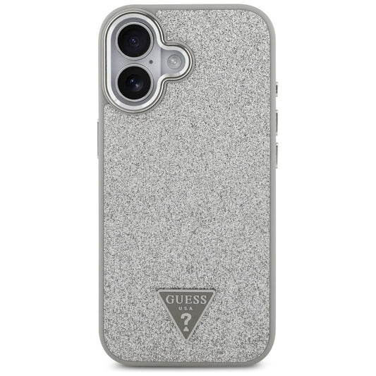 Etui MagSafe dla Apple iPhone 17, Guess, Glitter Triangle Logo, Srebrne