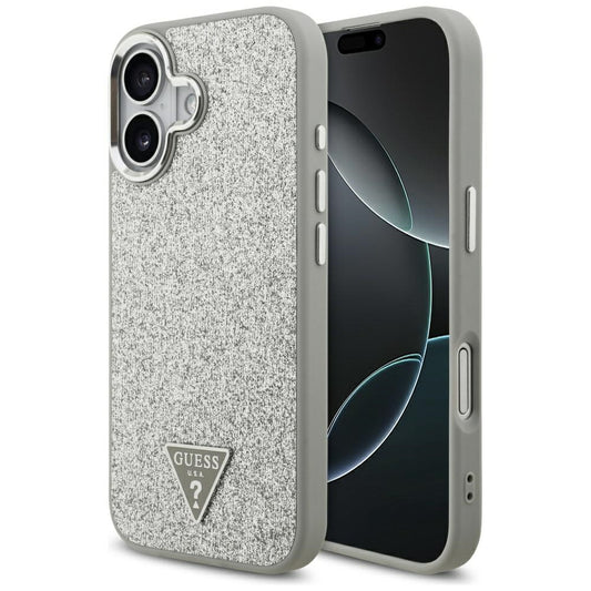 Etui MagSafe dla Apple iPhone 17, Guess, Glitter Triangle Logo, Srebrne