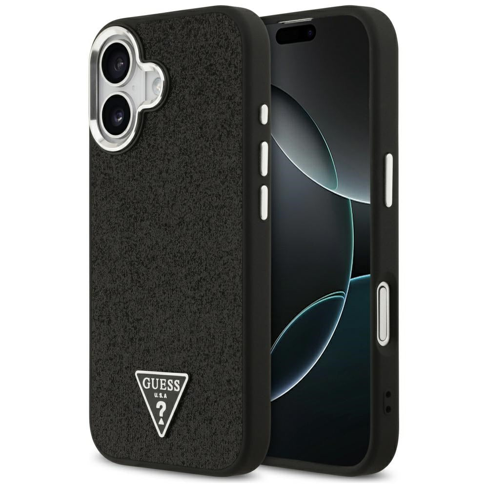 Etui MagSafe dla Apple iPhone 17, Guess, Glitter Triangle Logo, Czarne