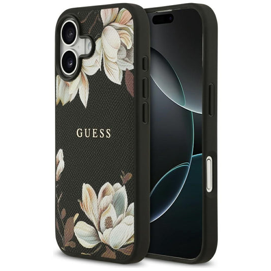 Etui MagSafe dla Apple iPhone 17, Guess, Grained Flowers, Czarne