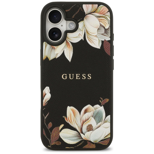 Etui MagSafe dla Apple iPhone 17, Guess, Grained Flowers, Czarne