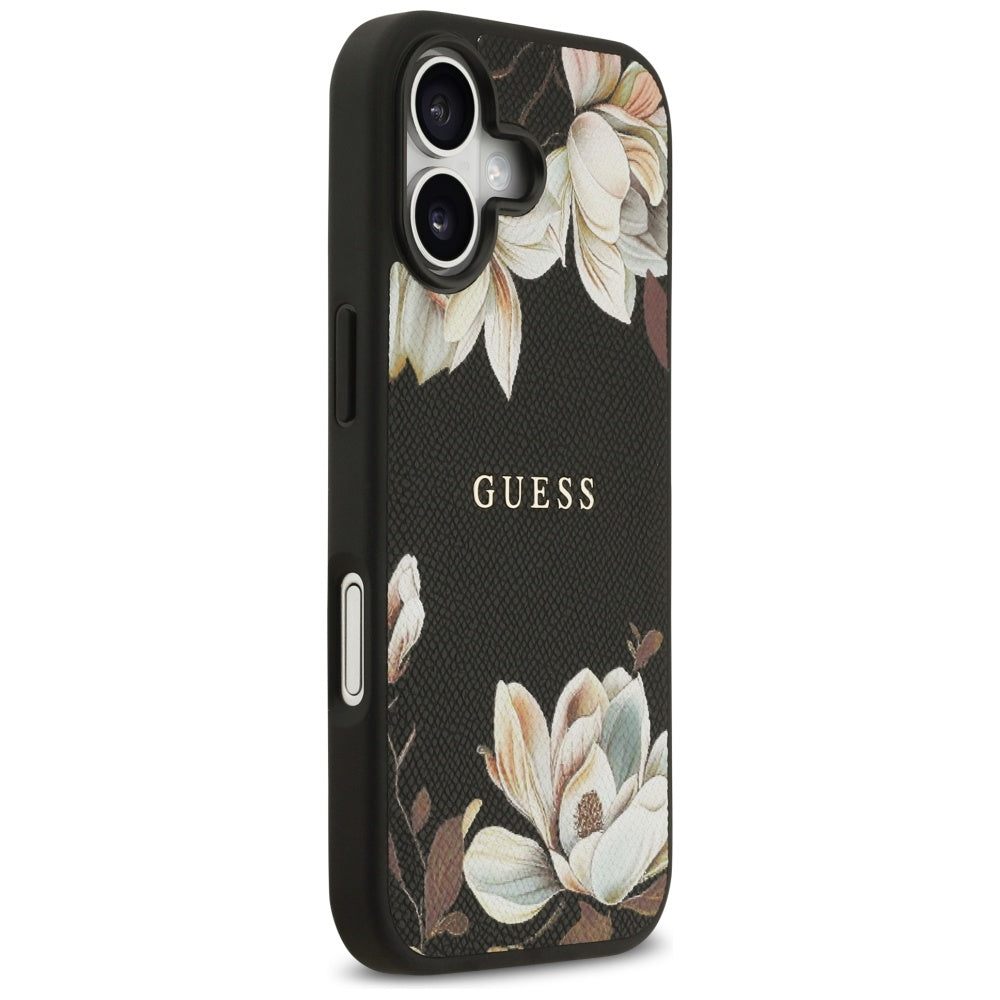 Etui MagSafe dla Apple iPhone 17, Guess, Grained Flowers, Czarne