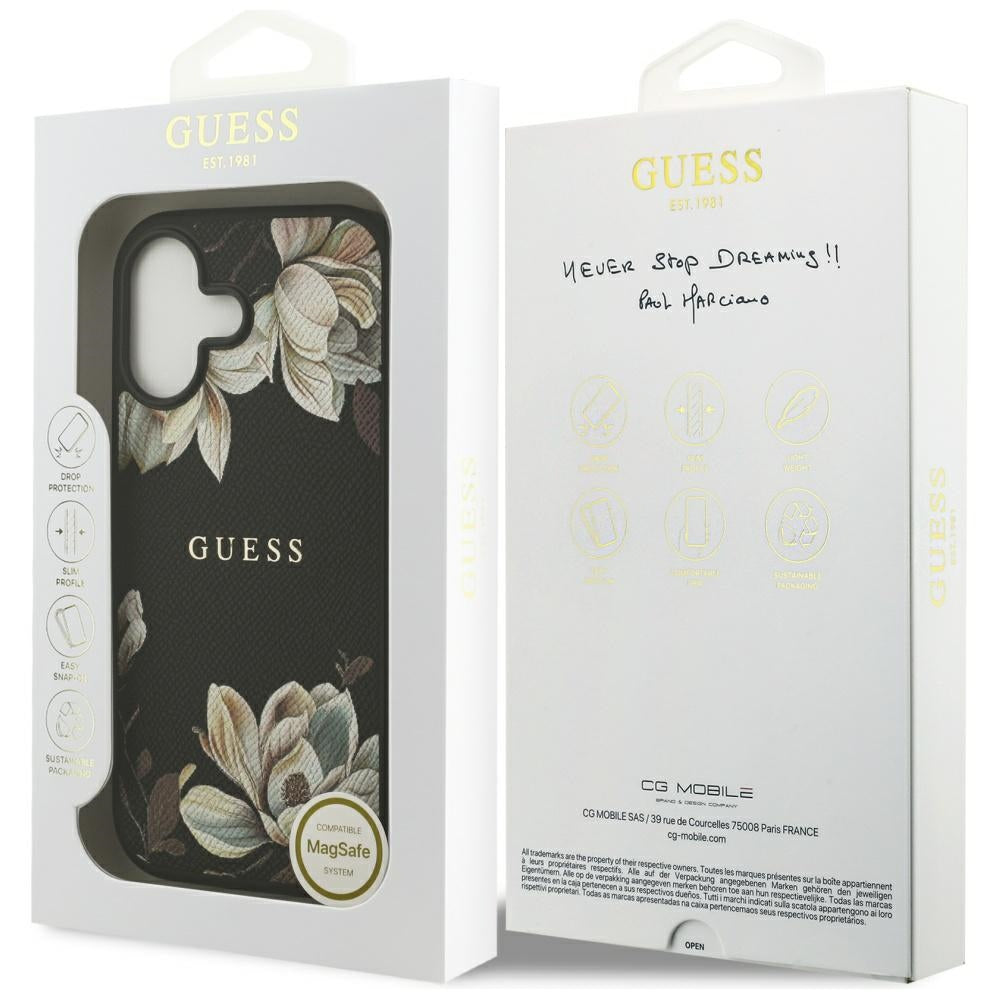 Etui MagSafe dla Apple iPhone 17, Guess, Grained Flowers, Czarne