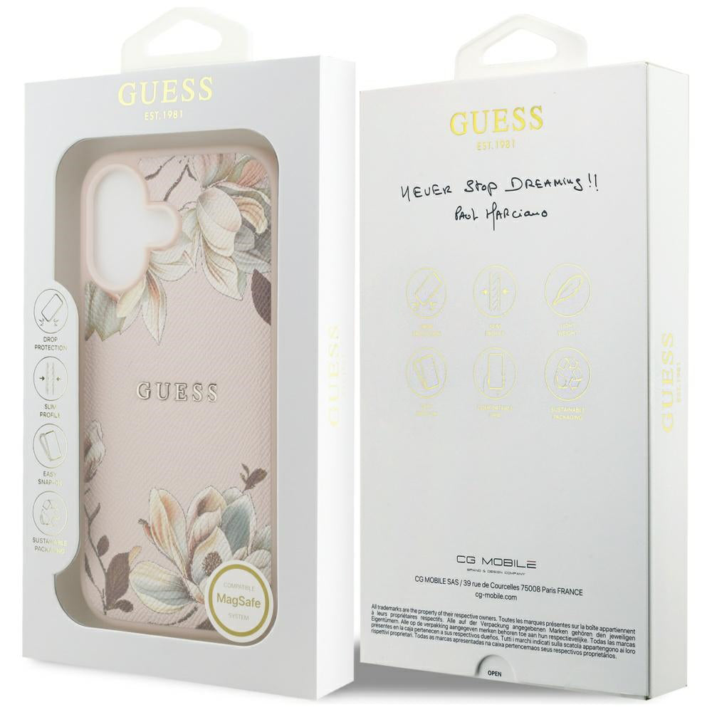Etui MagSafe dla Apple iPhone 17, Guess, Grained Flowers, Różowy