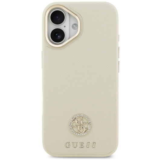 Etui MagSafe dla Apple iPhone 17, Guess, Grained Strass Logo, Beżowy