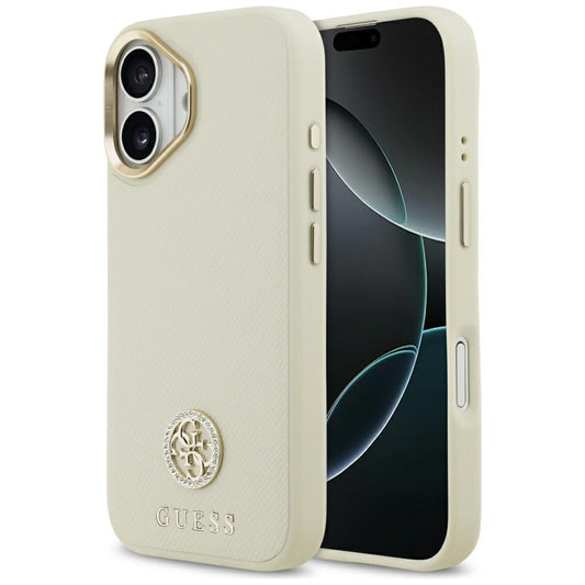 Etui MagSafe dla Apple iPhone 17, Guess, Grained Strass Logo, Beżowy