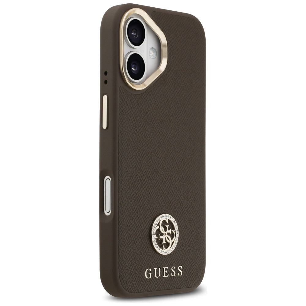 Etui MagSafe dla Apple iPhone 17, Guess, Grained Strass Logo, Brązowy
