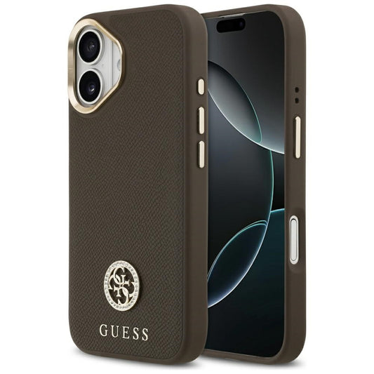 Etui MagSafe dla Apple iPhone 17, Guess, Grained Strass Logo, Brązowy