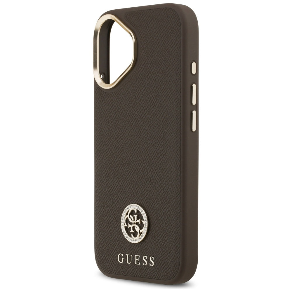 Etui MagSafe dla Apple iPhone 17, Guess, Grained Strass Logo, Brązowy