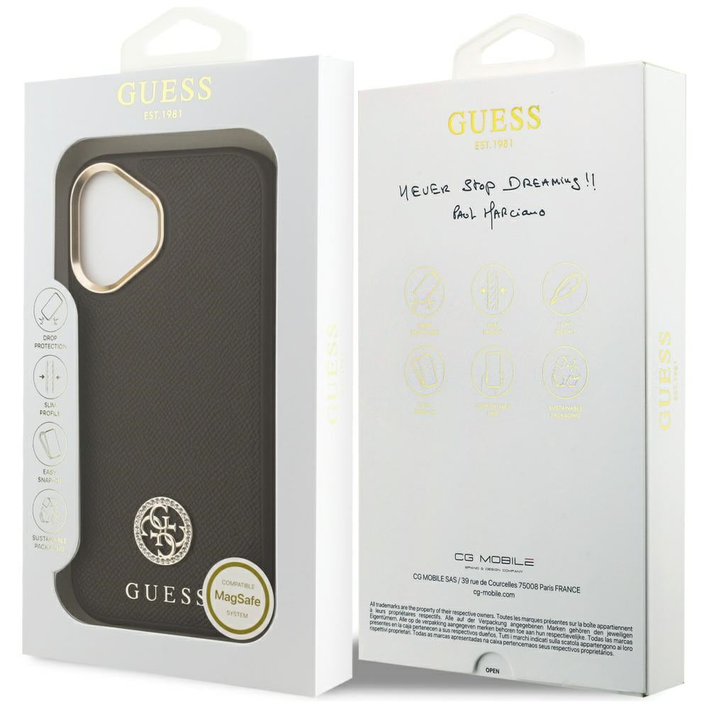Etui MagSafe dla Apple iPhone 17, Guess, Grained Strass Logo, Brązowy