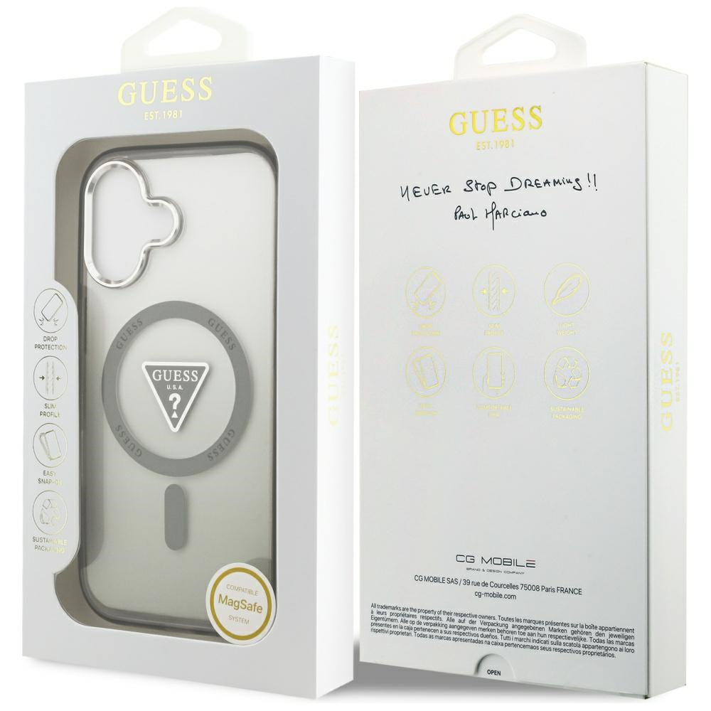 MagSafe Case for Apple iPhone 17, Guess, IML Gradient Triangle Logo, Silver Khaki