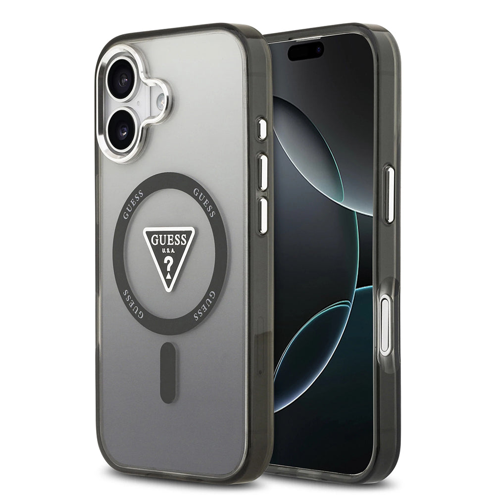Etui MagSafe dla Apple iPhone 17, Guess, IML Gradient Triangle Logo, Czarne