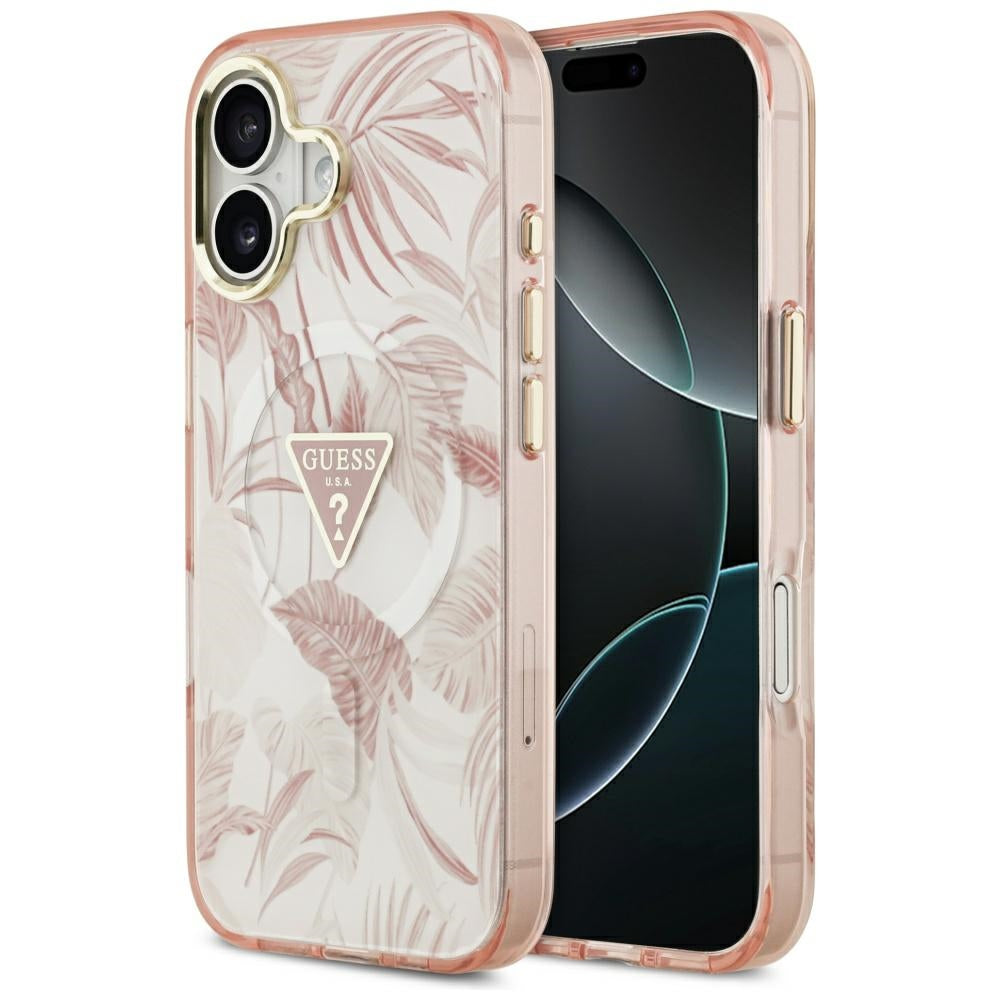 Etui MagSafe dla Apple iPhone 17, Guess, Jungle Tonal Triangle, Różowy