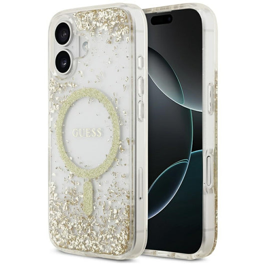 Etui MagSafe dla Apple iPhone 17, Guess, Resin Bottom Glitter, Złote